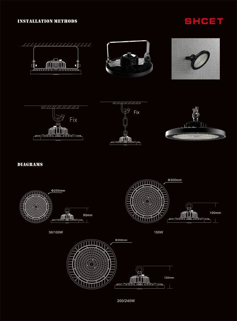 100W 150W 200W UFO LED High Bay Light IP65 Waterproof Hook Mount Shop Lights Garage Factory Warehouse Lamp