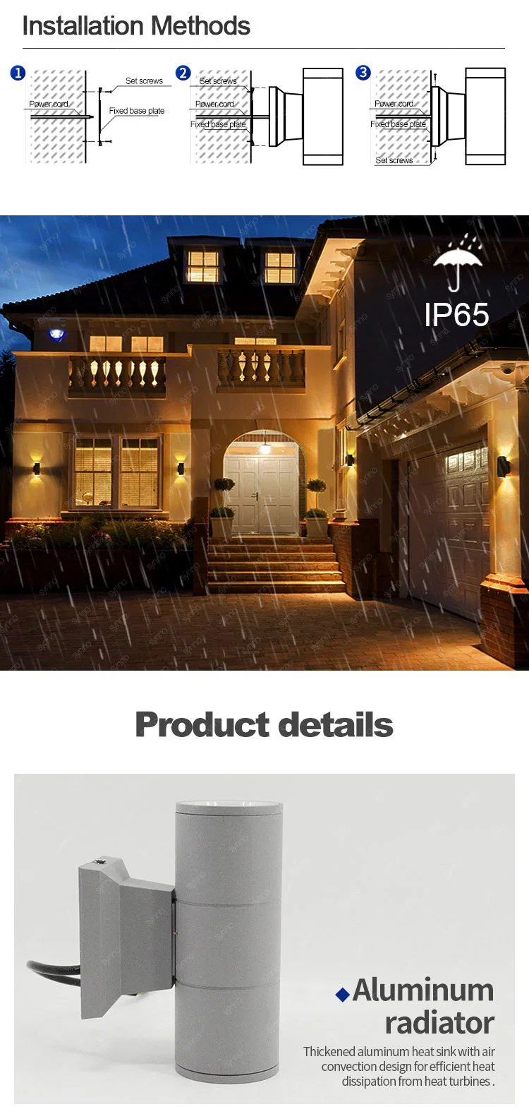 Aluminum IP65 Up Down Bracket Sconce Outdoor Wall Lamp LED Wall Light